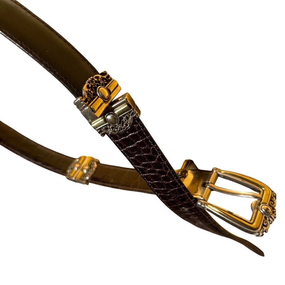 VTG Brighton Reversible Black:Brown Croc Embossed Leather Belt Size M/L 28"-32"